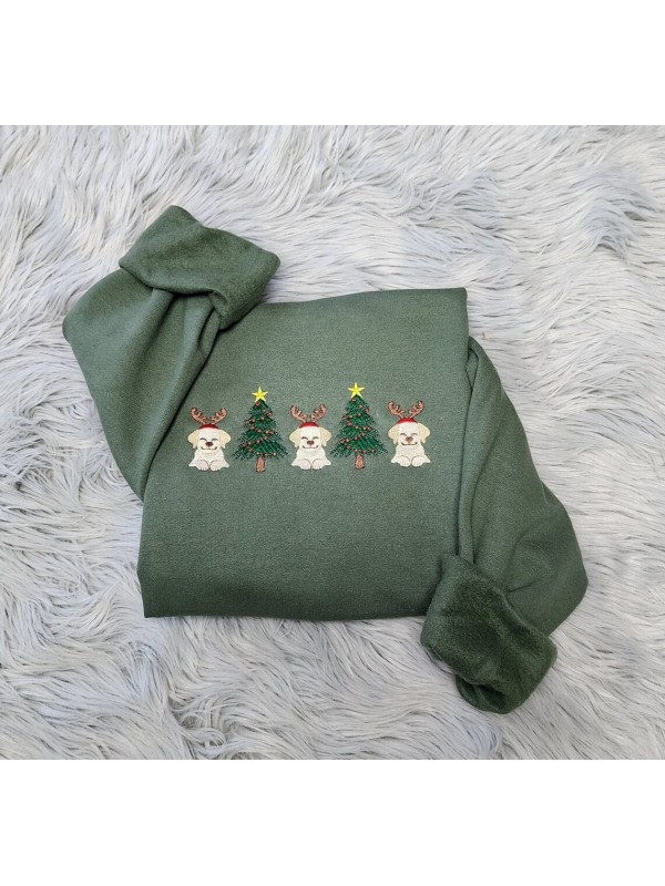 Embroidered Christmas Dogs Sweatshirt