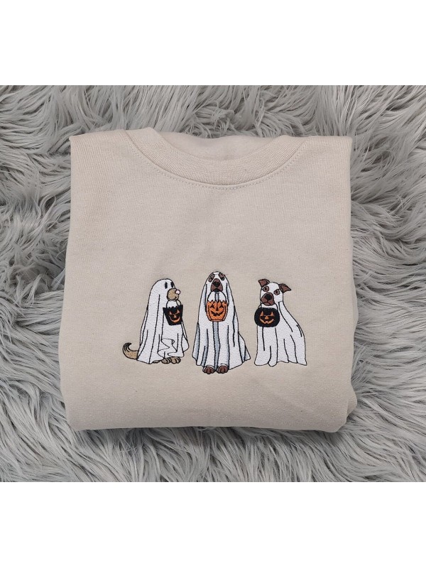 Embroidered Ghost Dogs Trick or Treat Halloween Sw...