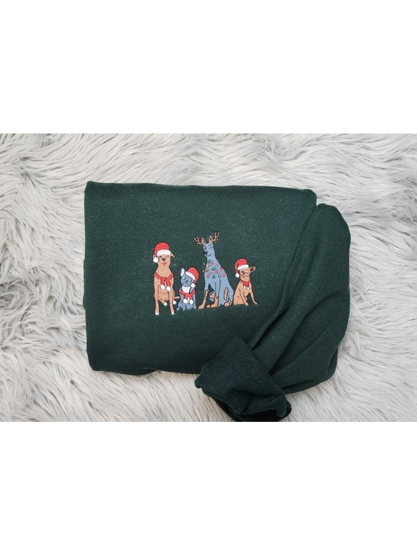 Christmas Dogs Embroidered Unisex Sweatshirt