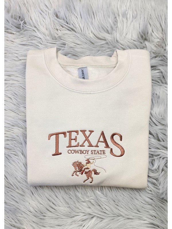 Embroidered Texas Cowboy State Crewneck Sweatshirt
