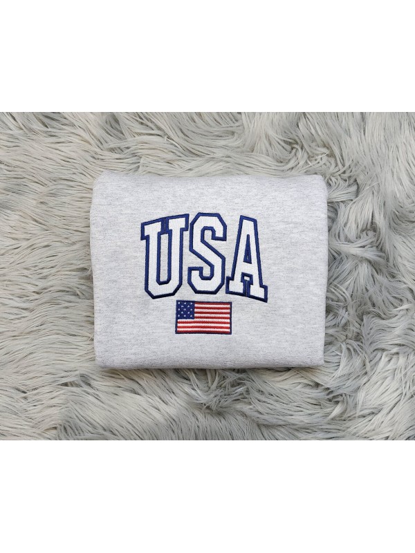 Embroidered USA Unisex Crewneck - USA Flag Sweatsh...