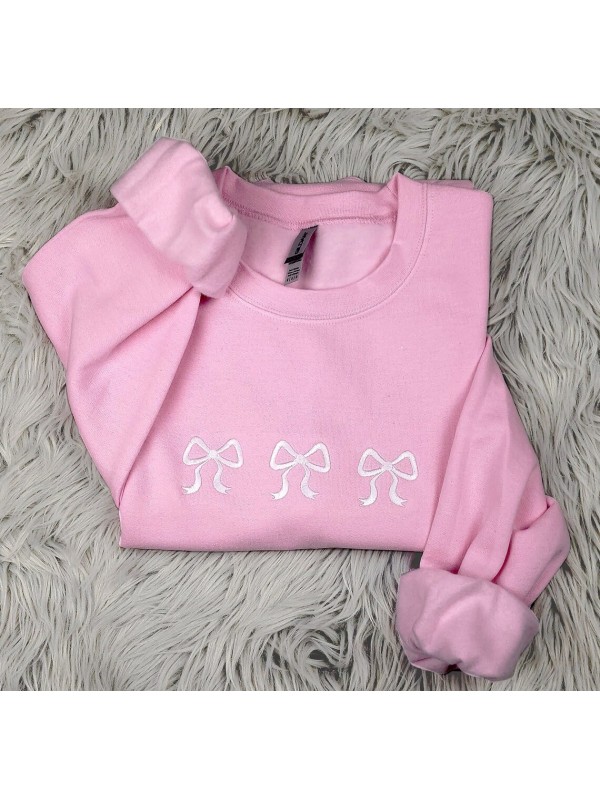 Three Delicate Bow Ribbons Embroidered Crewneck