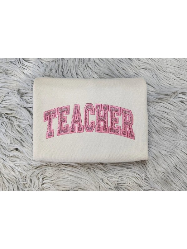 Embroidered Glitter Teacher Crewneck