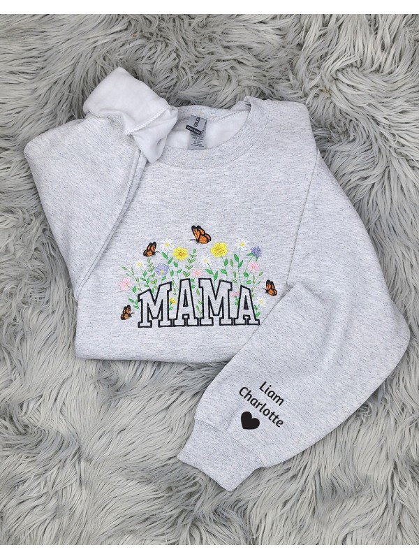Embroidered Mama Floral Crewneck with Personalized