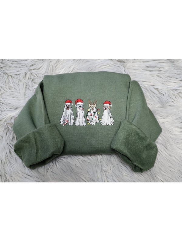 Christmas Ghost Dogs Embroidered Unisex Sweatshirt