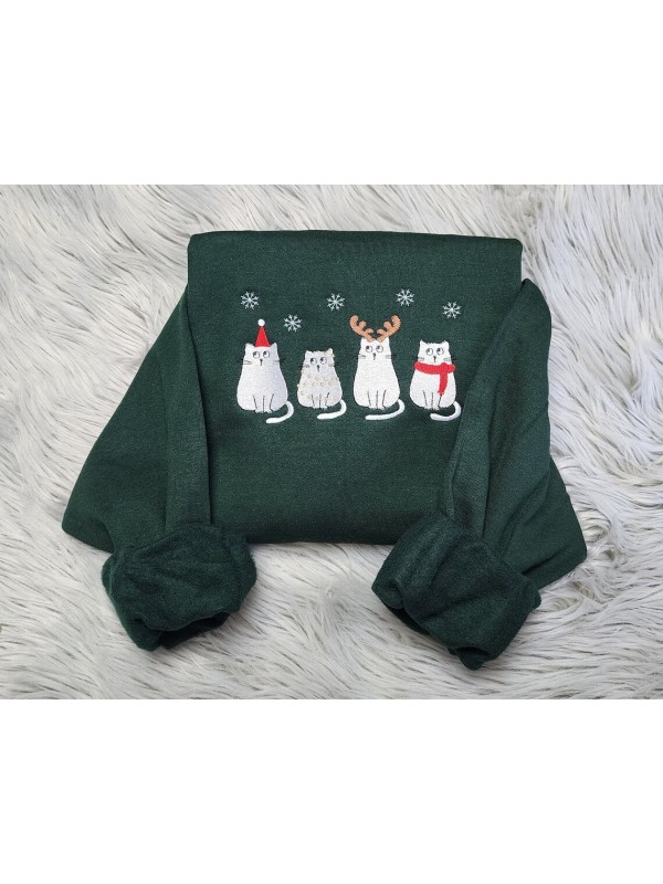 Christmas Meowy Happy Cat Embroidered Unisex Sweat...