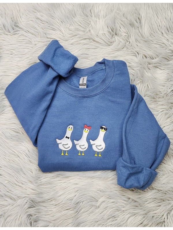 Embroidered Three Silly Goose Funny Sweatshirt