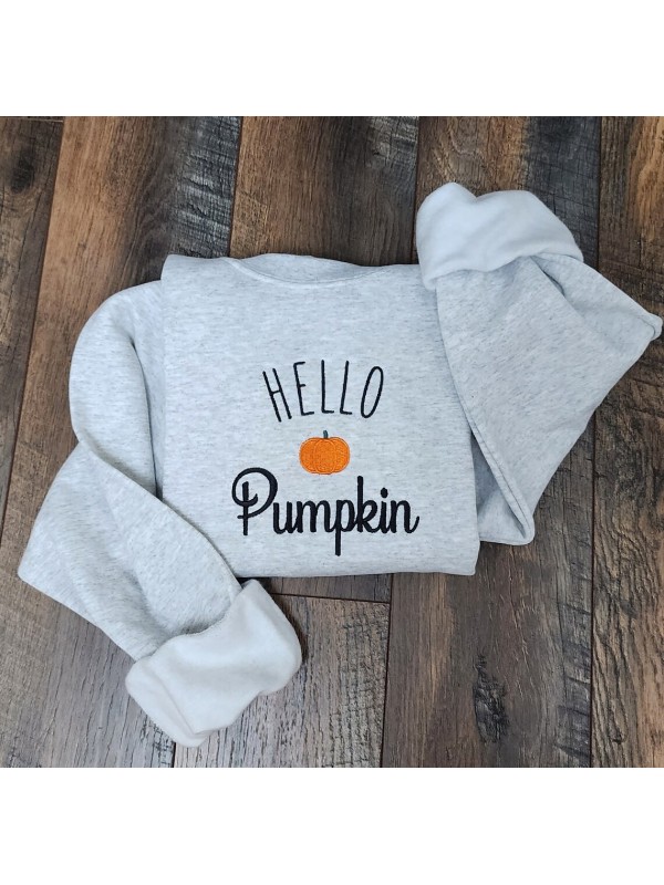 Embroidered Hello Pumpkin Unisex Sweatshirt