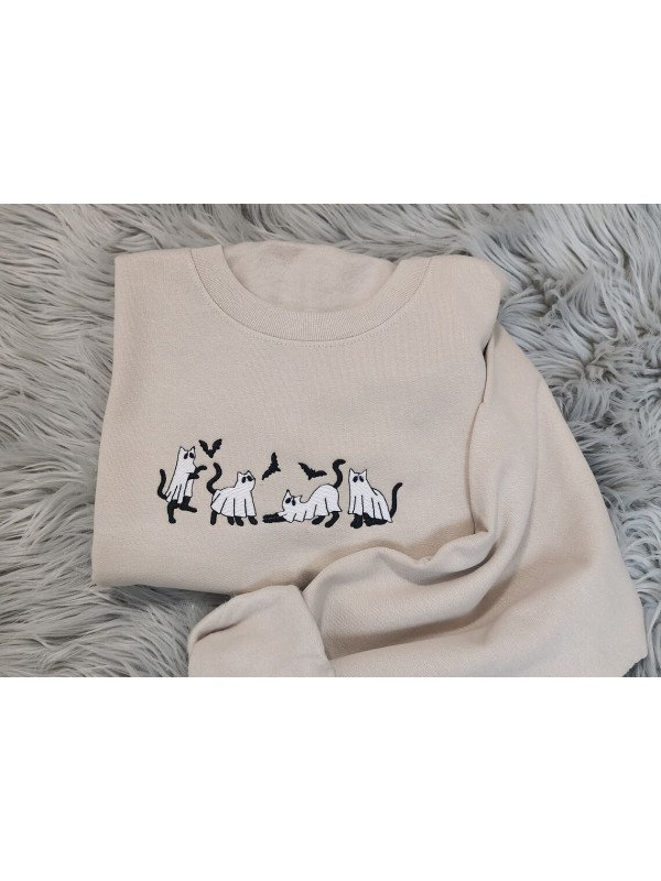 Halloween Ghost Cats Embroidered Unisex Sweatshirt