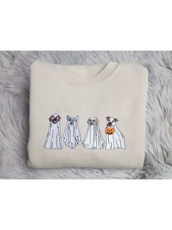 Halloween Ghost Dogs Embroidered Unisex Sweatshirt