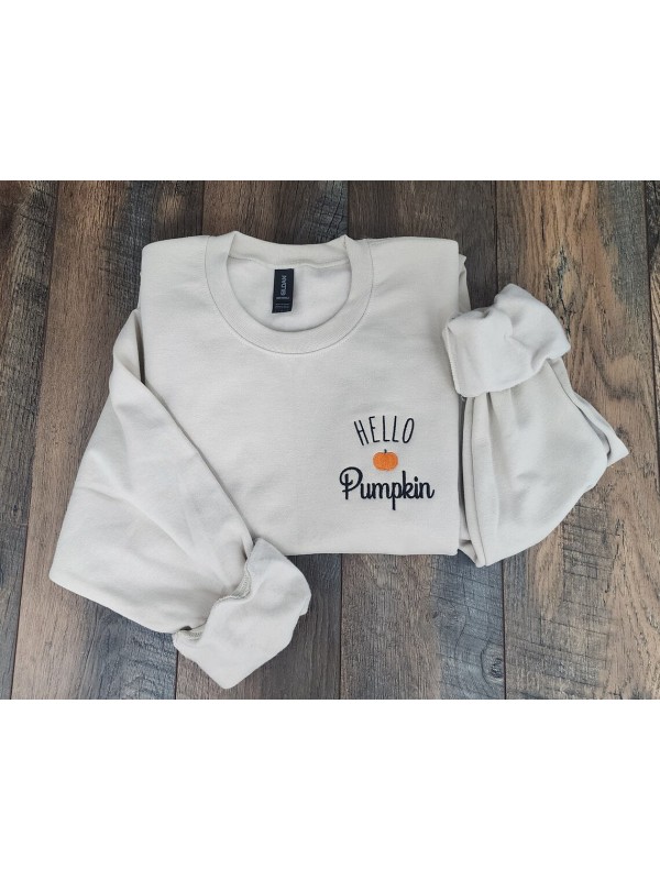 Embroidered Hello Pumpkin Pocket Unisex Sweatshirt